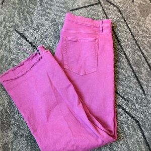 LOFT Pink Kick Crop Split Hem Frayed High Rise Jeans